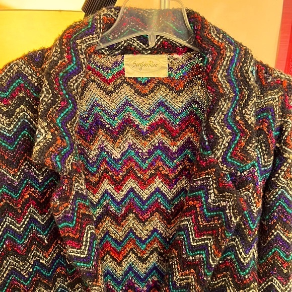 SALE! Deal!! Vtg 80s 90s FABULOUS Oversized Zigzag Sweater Coat Jacket Cardigan - Picture 2 of 4